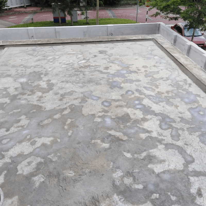Rainwater on flat concrete roof tops causes stain marks and water leakage problems at home.