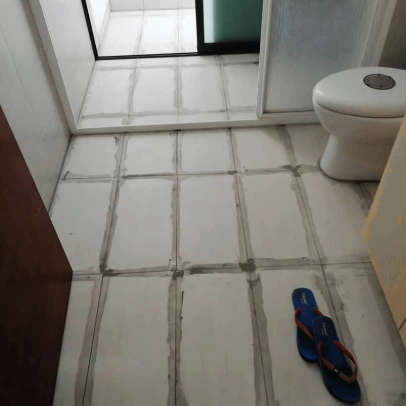 Rectification work with the Nano-G Nanotechnology Waterproofing solution done on the bathroom floor to prevent water seepage through the tiles.