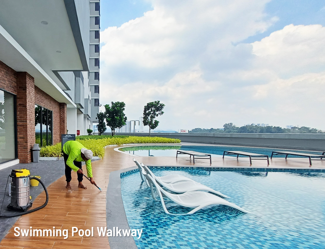 Nano-G anti slip floor coating applied around a swimming pool in residential areas for enhanced safety.