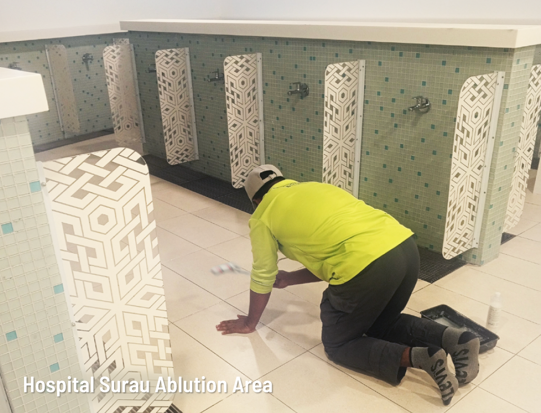 Hospital surau ablution area flooring upgraded with anti slip floor coating to create a reliable slip resistance surface.