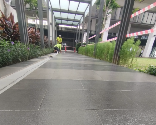 Nanotechnology Anti-Slip Floor Coating applied on Jaya One Management Corporation walkway to reduce slip risks.