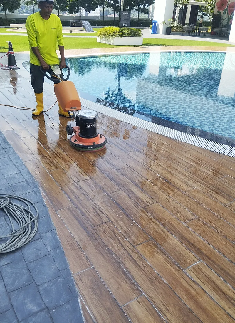 OSK Property Swimming Pool Walkway Anti-Slip Project applies our Nanotechnology anti-slip coating solution to reduce potential dangers of wet and slippery surfaces.