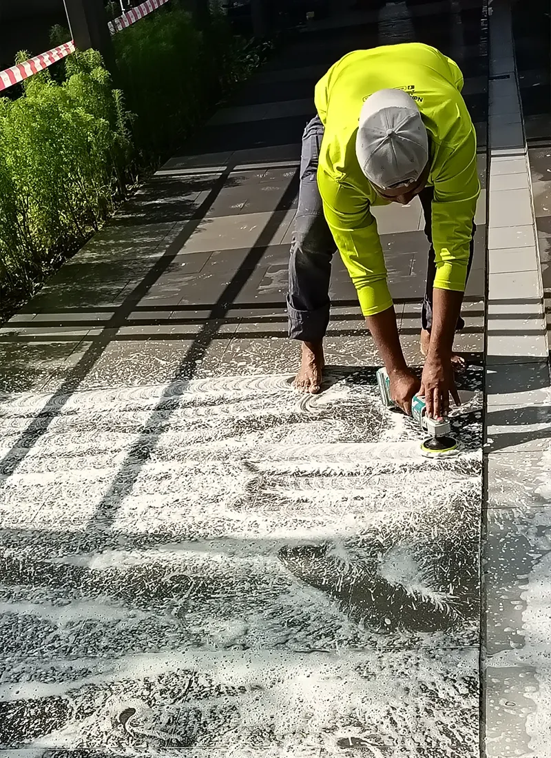 Our Nano-G Nanotechnology Anti-Slip Coating applied in Sheltered Walkway Anti-Slip Project for Jaya One to reduce slippery, hazardous tiles from heavy rain.