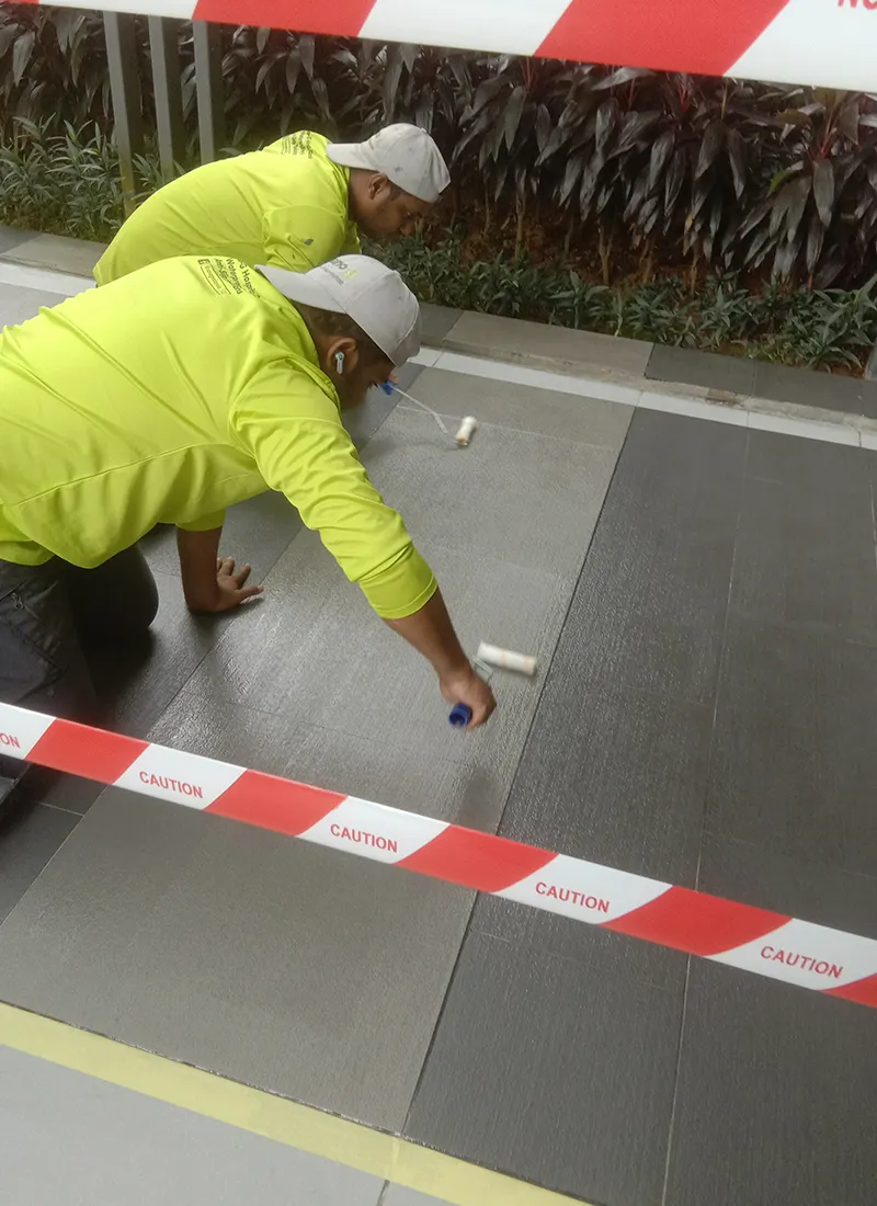 Our Nano-G Nanotechnology Anti-Slip Coating applied in Sheltered Walkway Anti-Slip Project for Jaya One to reduce slippery, hazardous tiles from heavy rain.