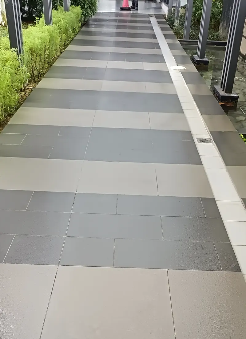 Our Nano-G Nanotechnology Anti-Slip Coating applied in Sheltered Walkway Anti-Slip Project for Jaya One to reduce slippery, hazardous tiles from heavy rain.