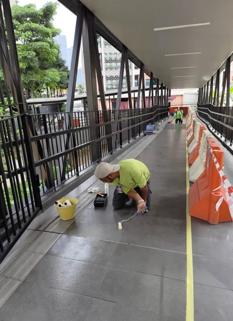 Link Bridge Anti-Slip Project for IJN Hospital used Nanotechnology Anti-Slip Coating to safeguard hospital visitors from rainy or damp slip risks.