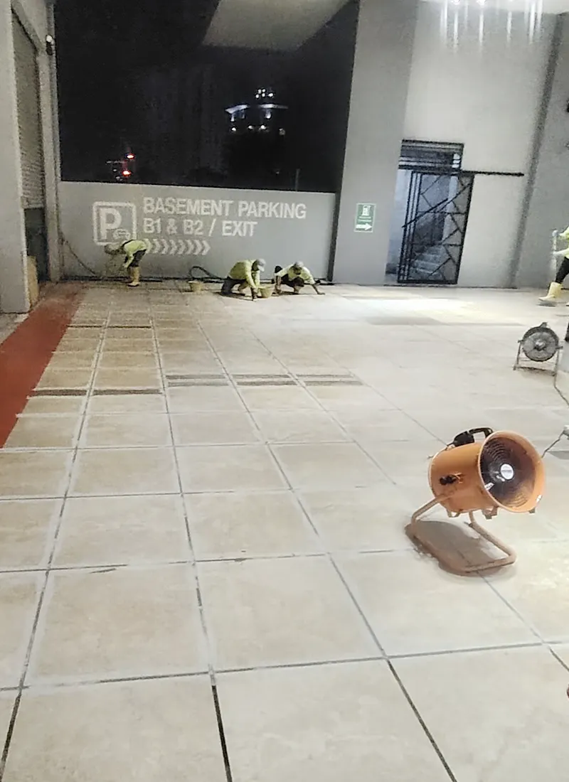 Car Entrance Walkway Anti-Slip Project for Bereavement Care Center, Nirvana KL applied Nano-G Nanotechnology Anti-Slip Coating on surfaces exposed to vehicles, puddles, rainwater, and petrol residue.