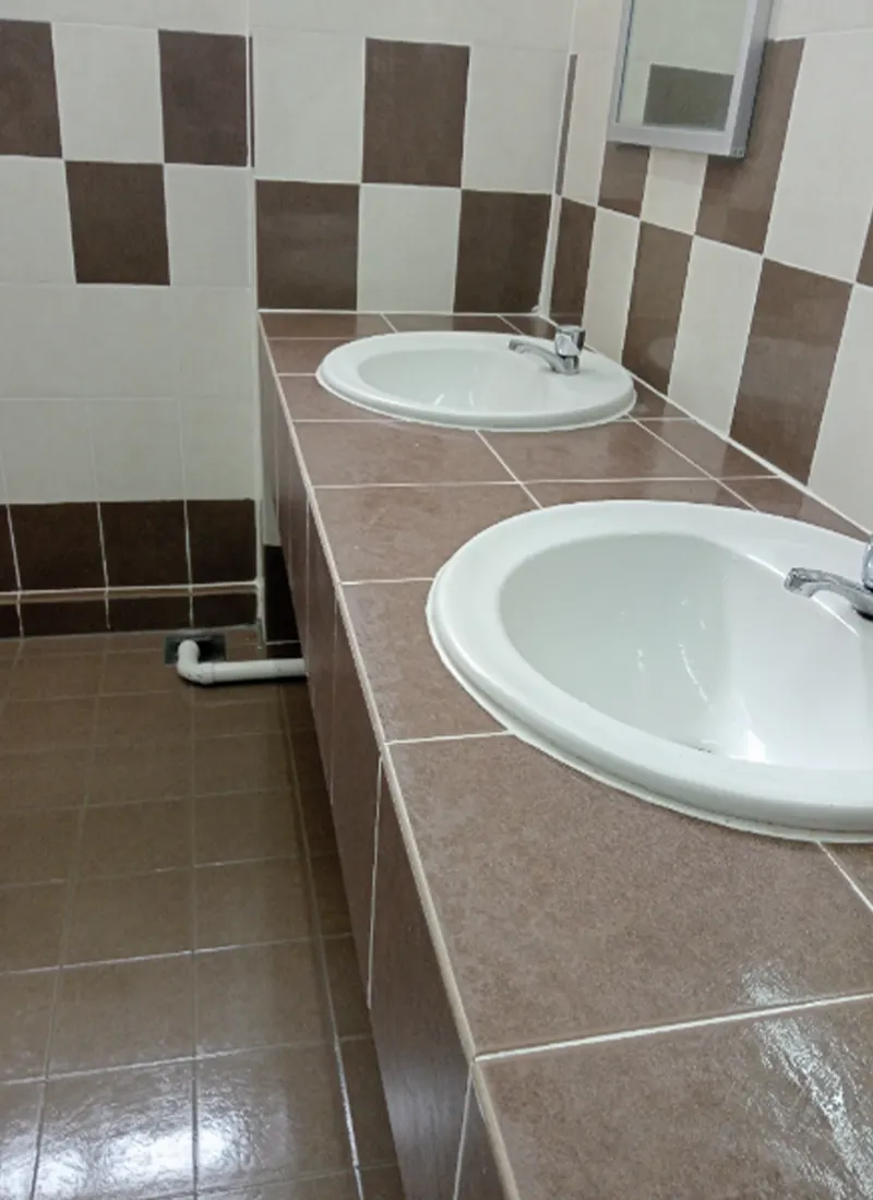 Bathroom Waterproofing Project for University Pertahanan Nasional Malaysia applying waterproofing sealants to prevent water retention, mould growth, and decay in damp washrooms