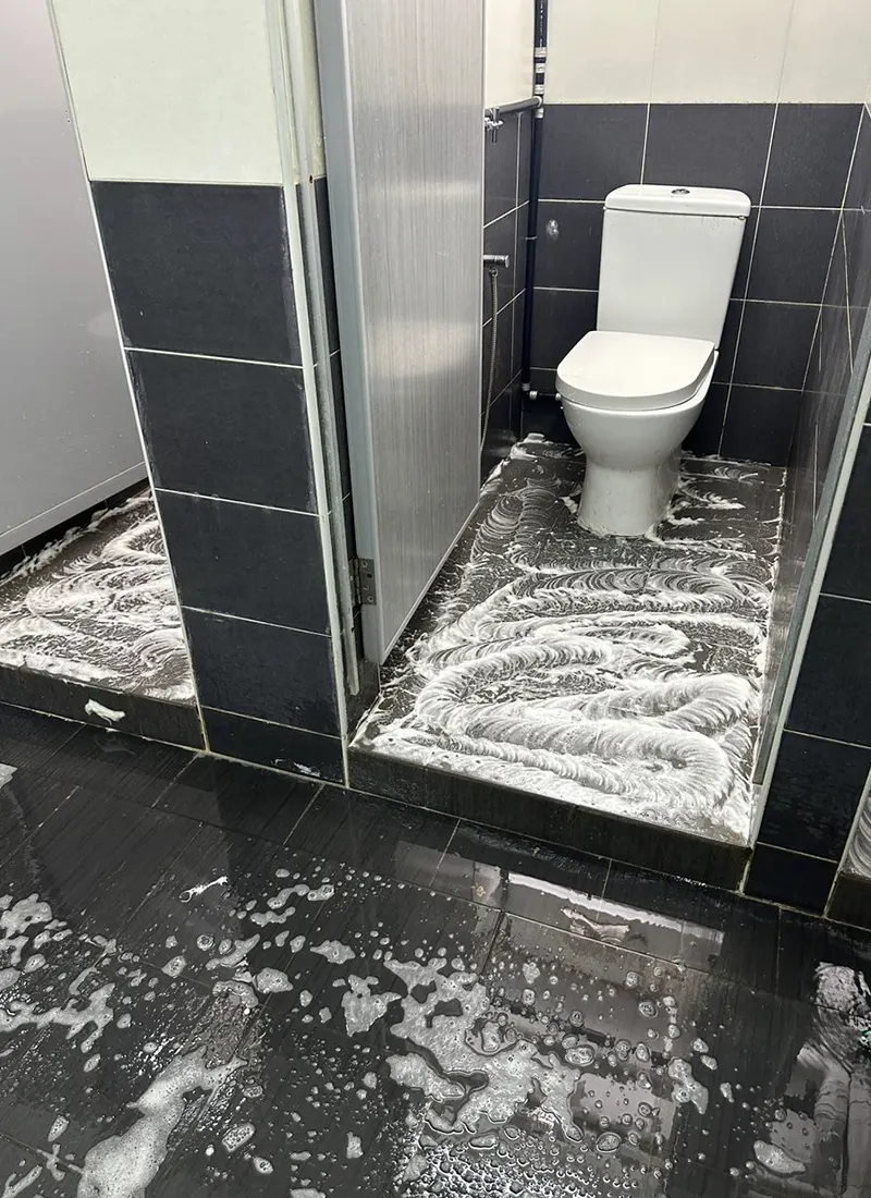 Bathroom Waterproofing Project for Han Chiang Associated School applying waterproofing solution to fix seepage, stains, and surface deterioration from water and chemicals.
