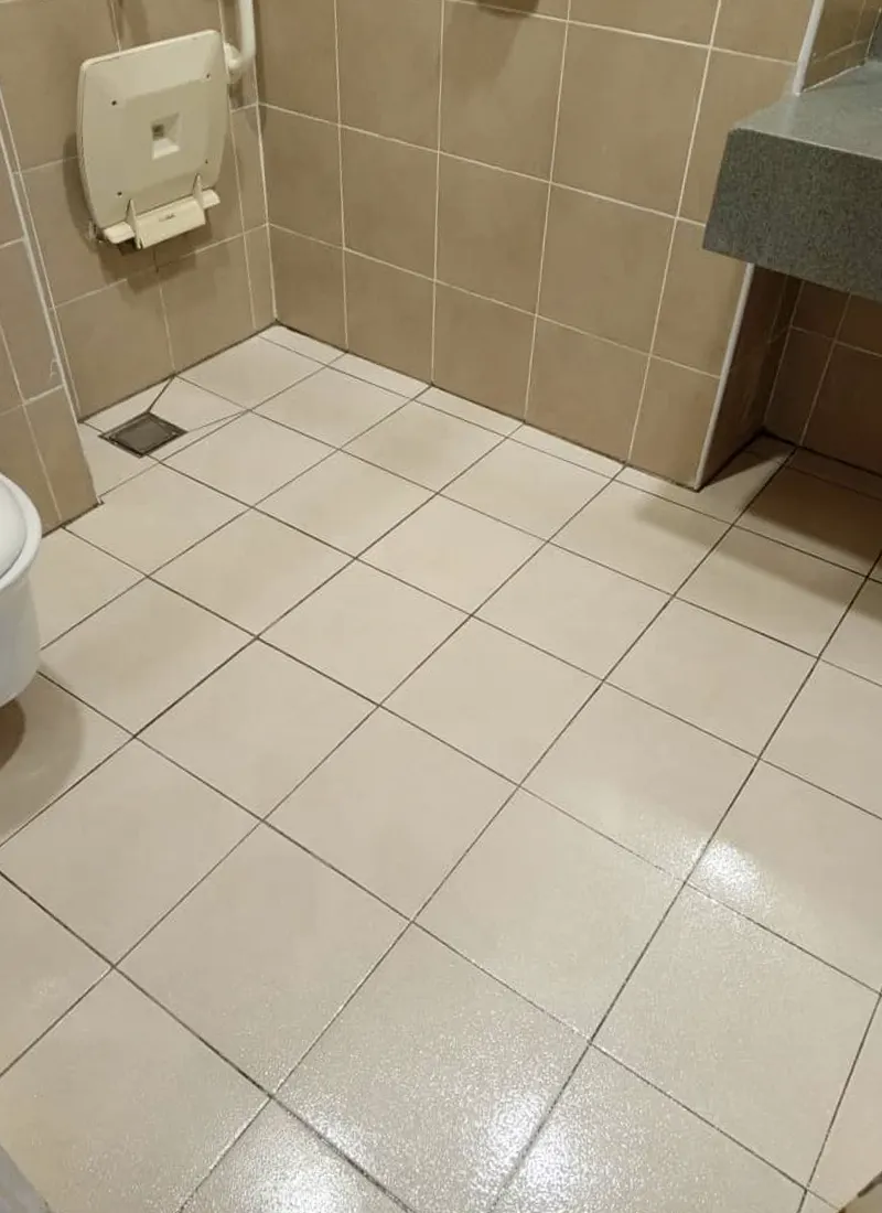 Bathroom Anti-Slip Project for Hospital Tunku Azizah applying anti-slip treatment to reduce the risk of slips and falls.