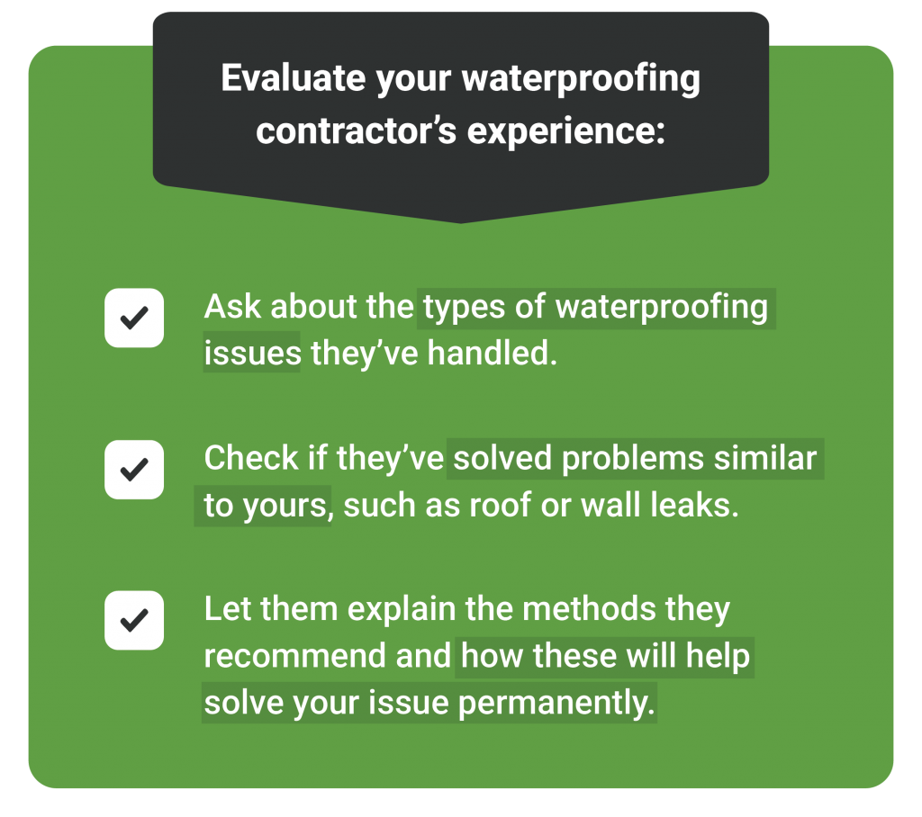 Things you should evaluate your waterproofing contractor's experience